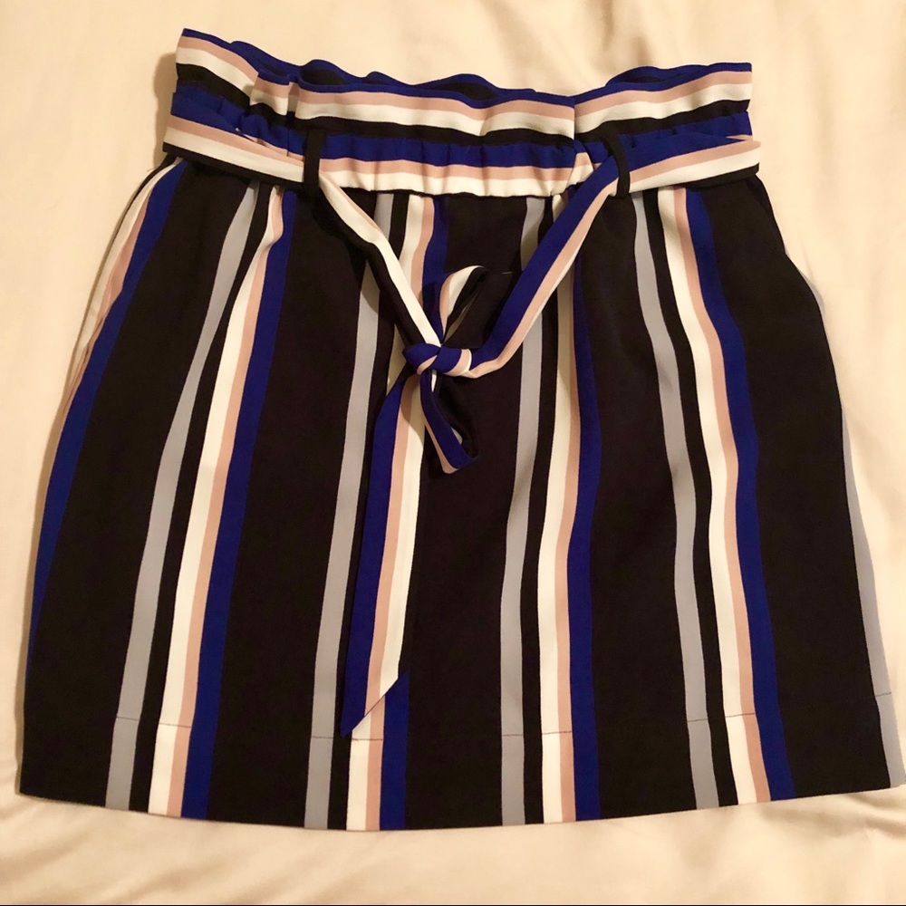 Striped High Waisted Sash Tie Mid-Thigh Skirt